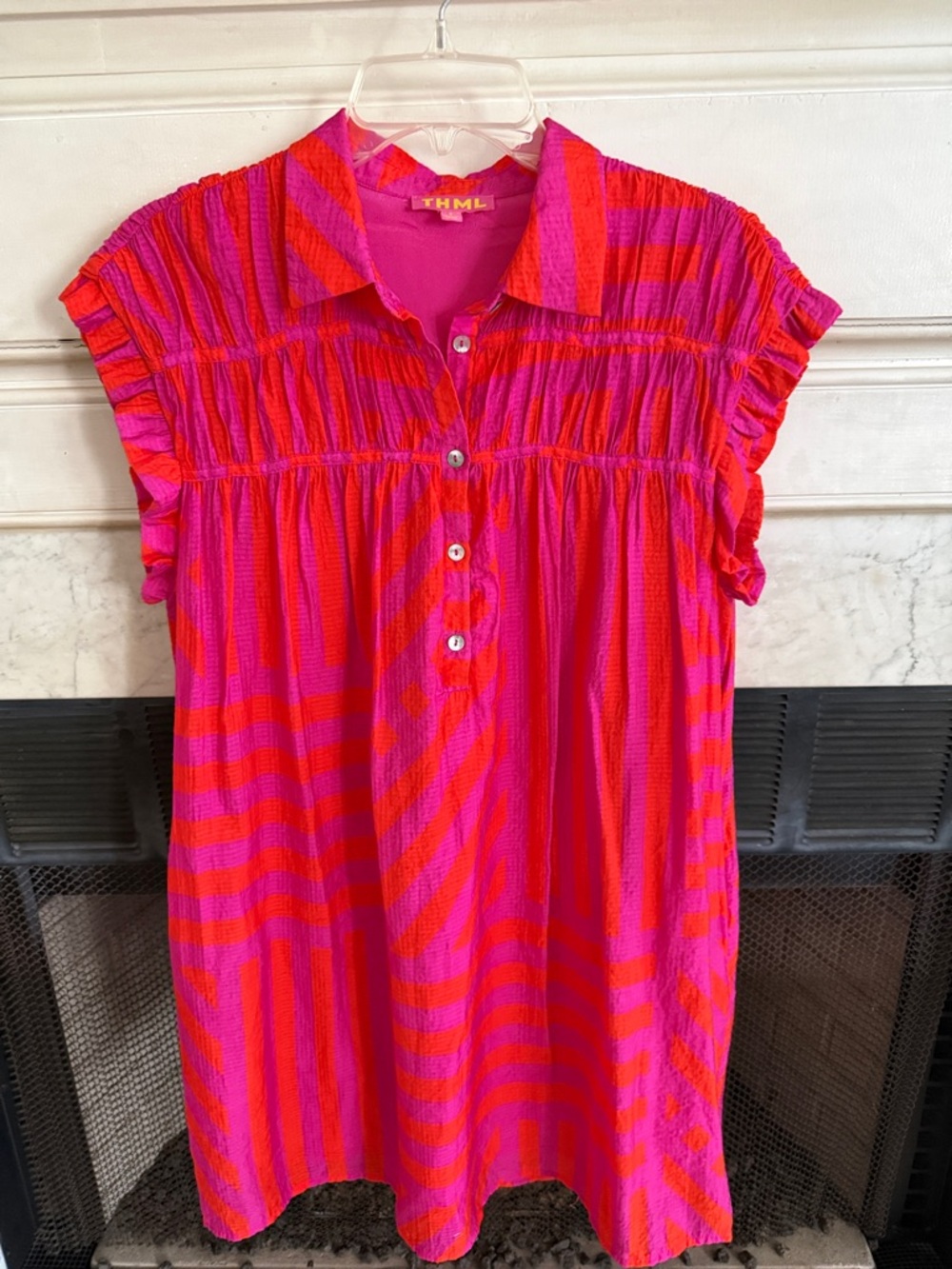 THML Hot Pink & Red Striped Button-Front Dress